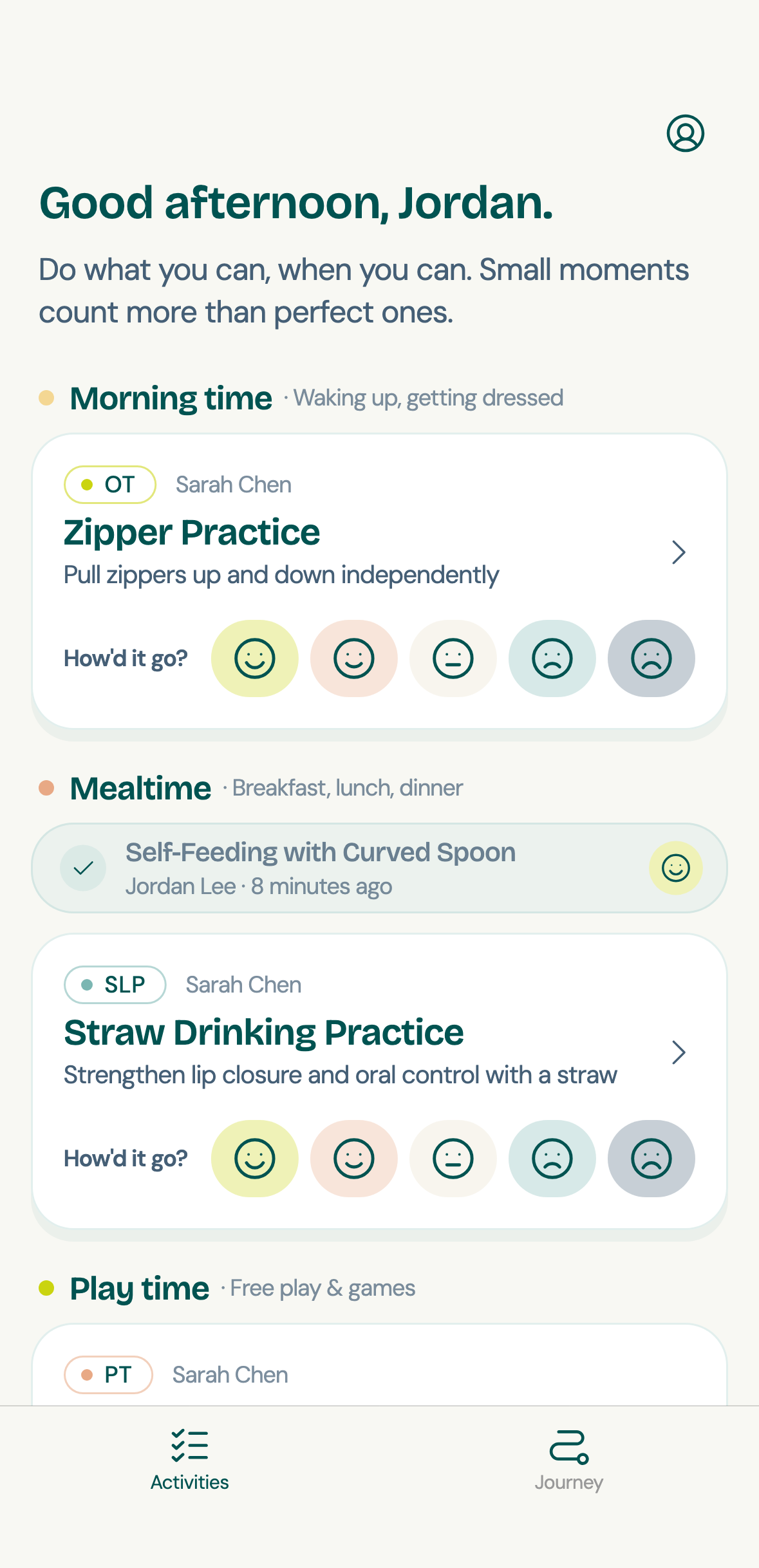 The same program in the family app, as a parent sees it.